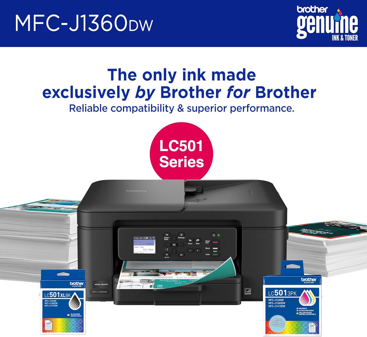 Work Smart 1360 Wireless Color Inkjet All-in-One Printer with Automatic Duplex Printing and 1.8” Color Display |