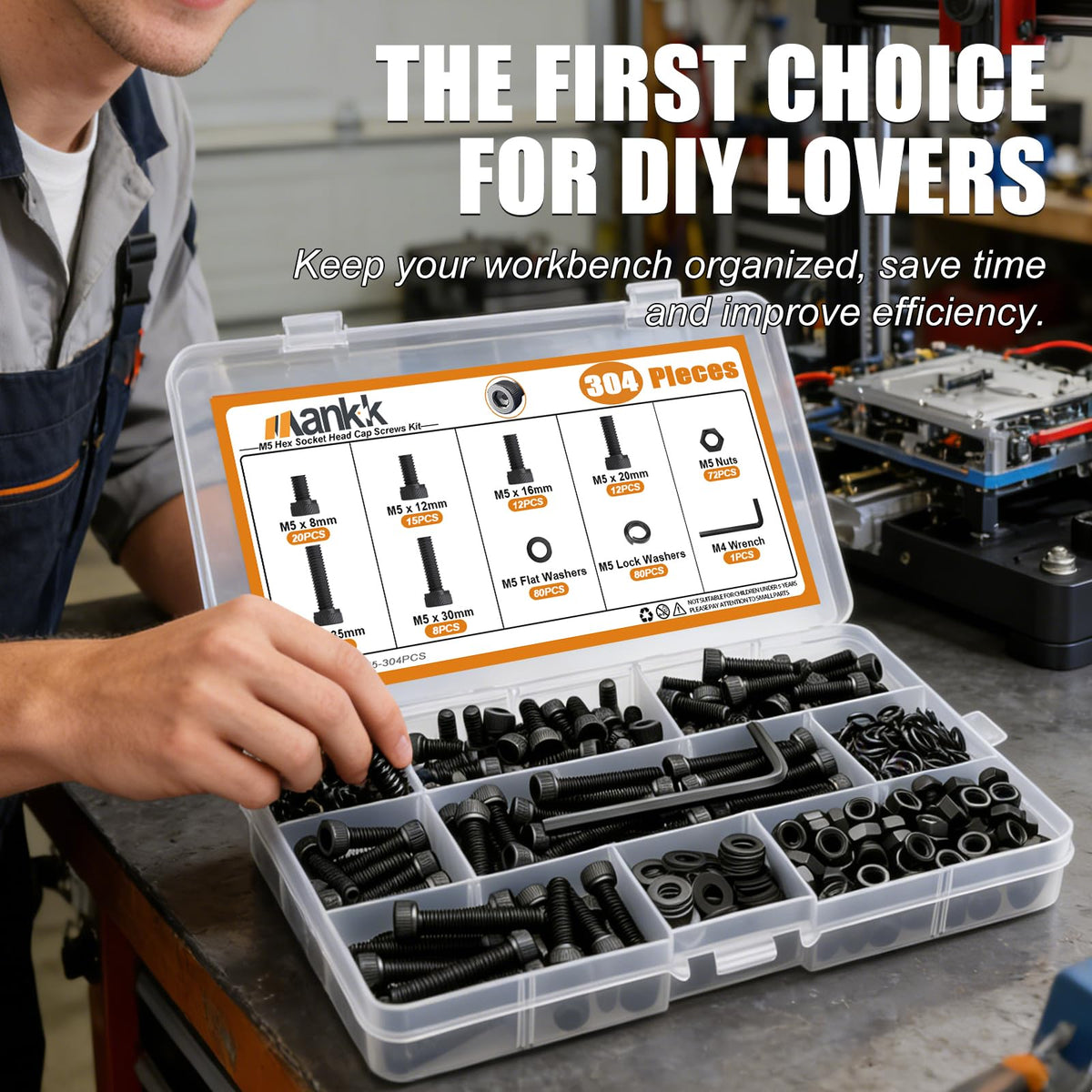 304PCS M5 Bolts Assortment Kit, Hex Socket Head Cap Screws Nuts