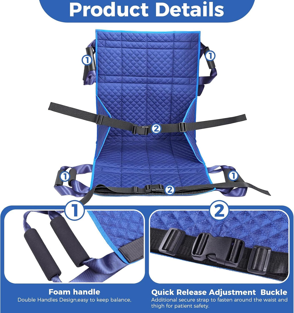 Heavy - Duty Wheelchair Transfer Pad - 260 LBS Capacity, 8 Sponge Handles, Oxford Fabric - Patient Lift Transfer Mat