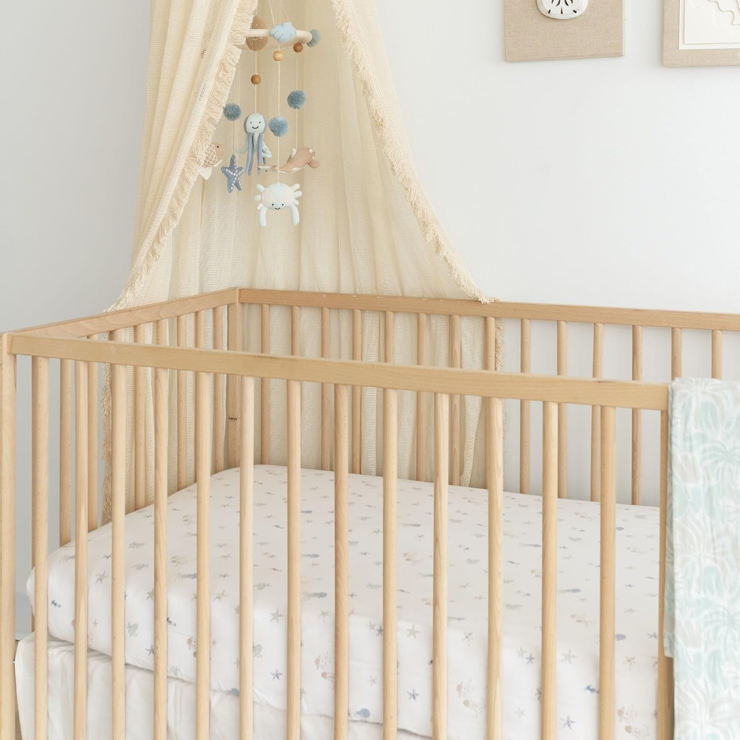 100% Cotton Under The Sea Fitted Crib Sheet with Jellyfish Design, Neutral Crib Sheets, Fitted Toddler Sheet, 28" x