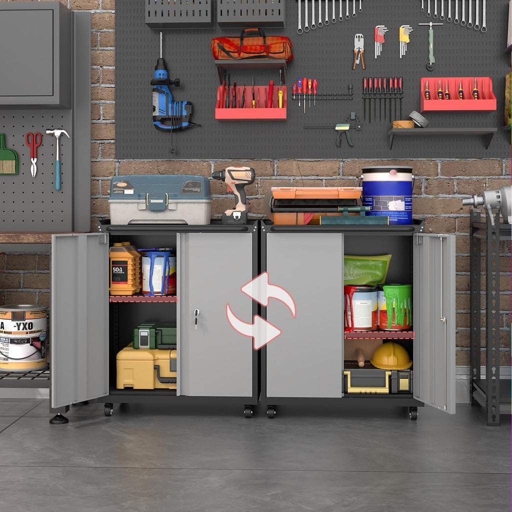 Metal Garage Storage Cabinet with Wheels, Lockable Rolling Tool Cabinet