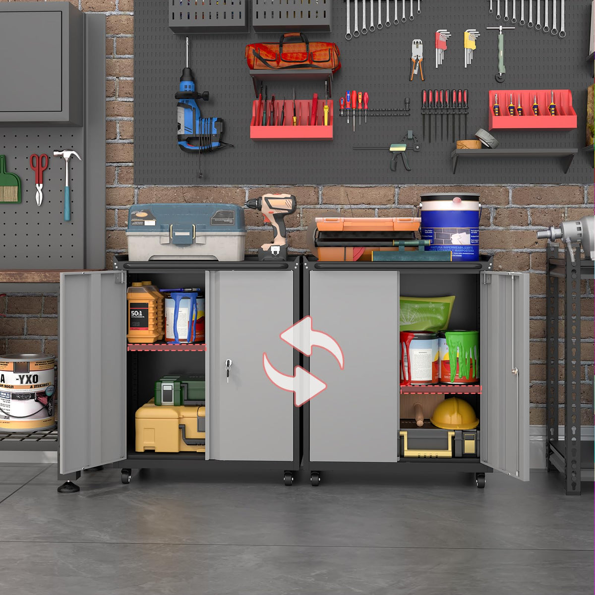 Metal Garage Storage Cabinet with Wheels, Lockable Rolling Tool Cabinet