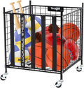 Rolling Ball Cart Storage with Lockable Wheels Volleyball Basketball Holder, Toy Balls Bin, Garage Cage, Storage