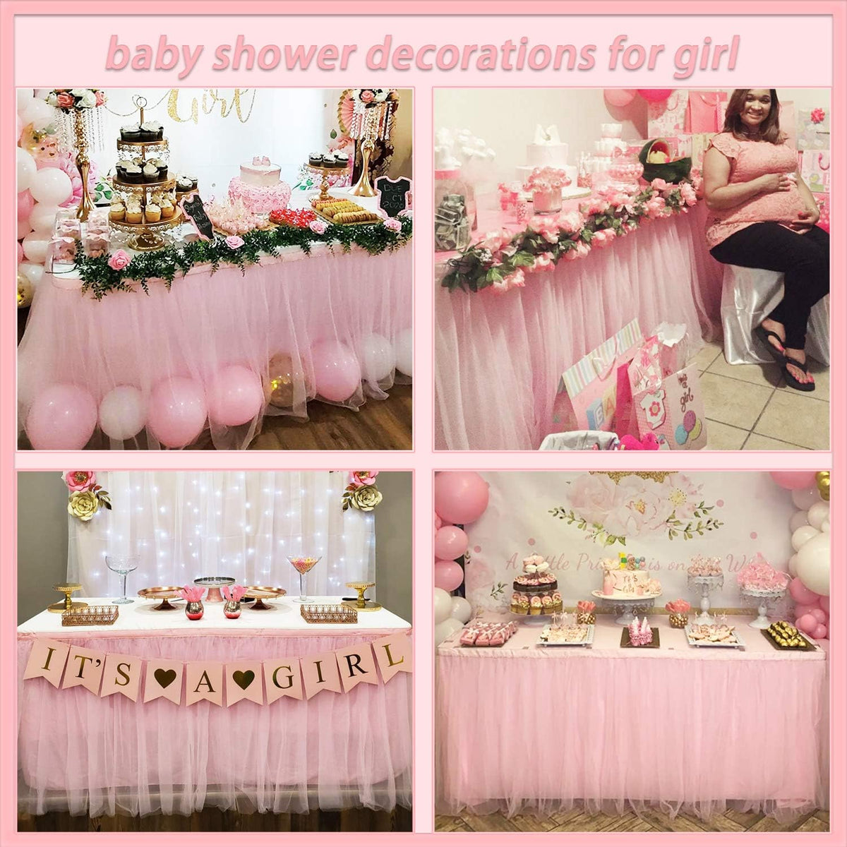 6ft Pink Tulle Table Skirt Baby Shower Tablecloth for Rectangle Tables or Round Tables Pink Ruffle Tutu Table Skirts