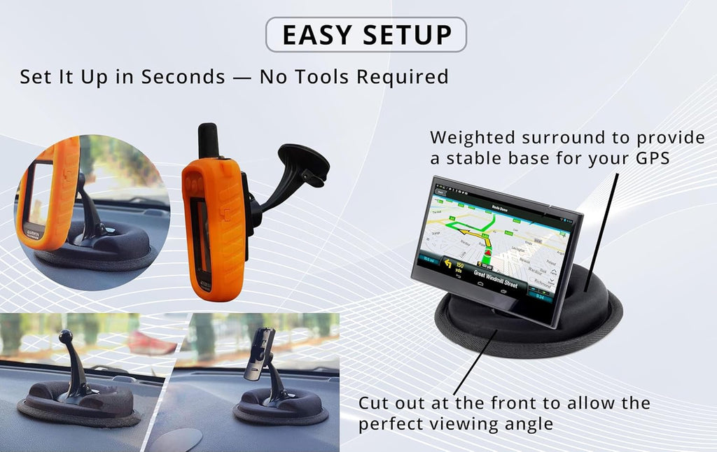 – Car Dashboard Mount | Soft Nylon, Metal Round Mount Dashboard | Weighted Sandbag Base with Magnetic Mount Option |