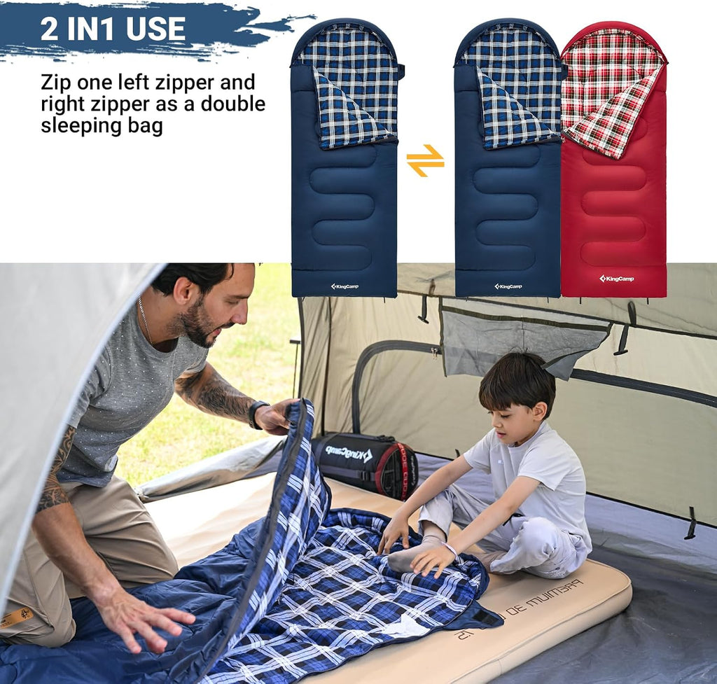 45°F Kids Sleeping Bag, 100% Flannel Sleeping Bag for Child | Lightweight Waterproof & Compact Sleeping Bags Cold