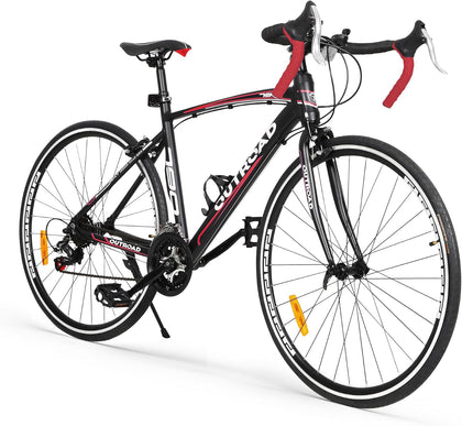 700C Lightweight Aluminum Road Bike – 14-21 Speed Commuter Bicycle with Dual Disc/V Brakes for Men & Women (Black