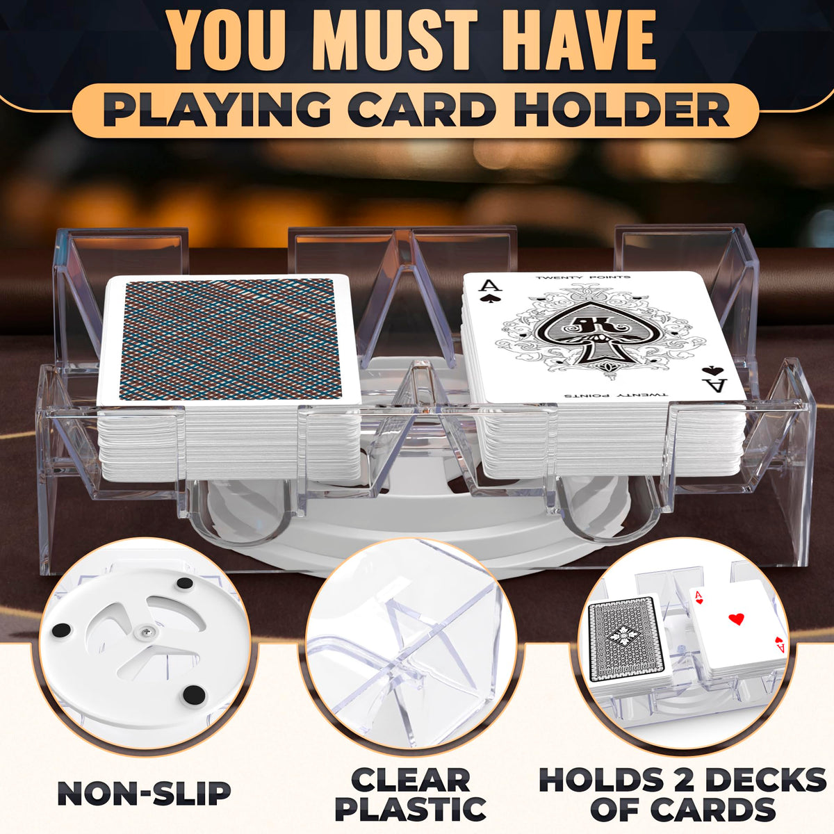 Card Holders for Playing Cards, 2 Deck Rotating Playing Card Holder Tray