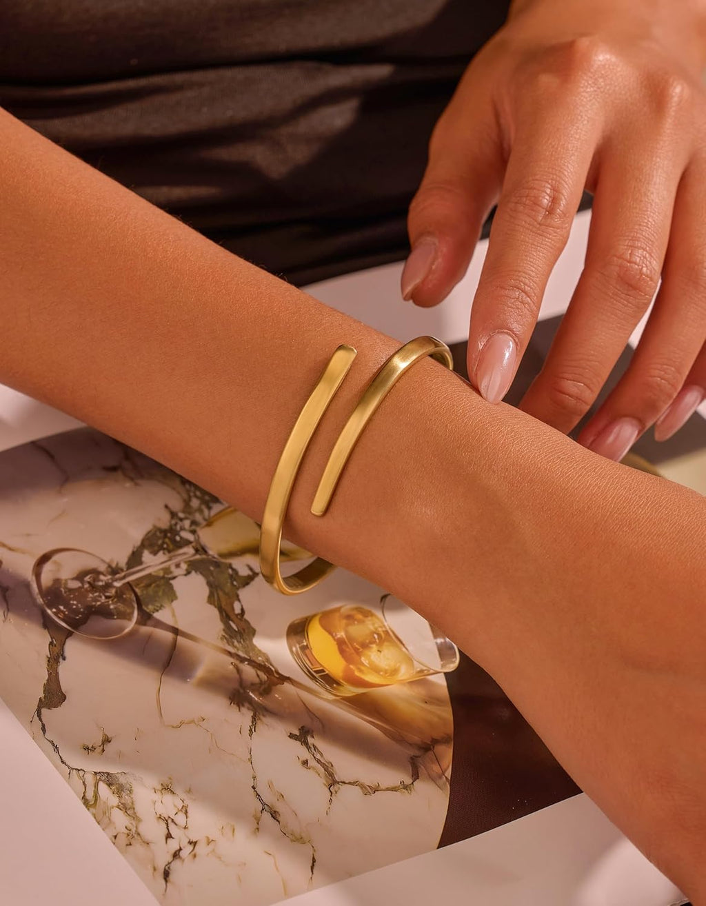 Gold Bangle Bracelet for Women, 14k Gold Plated Open Bangle, Stackable Stainless Steel Cuff Bracelets, Chunky Fashion