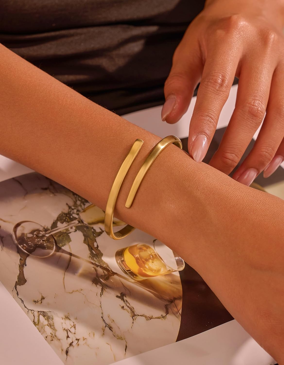 Gold Bangle Bracelet for Women, 14k Gold Plated Open Bangle, Stackable Stainless Steel Cuff Bracelets, Chunky Fashion