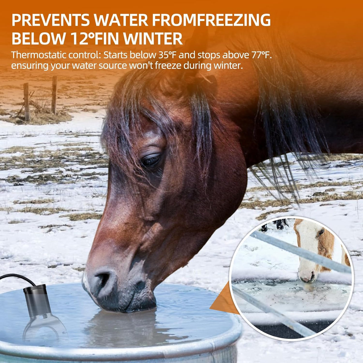 1000W Utility De-Icer, Submergible Bird Bath Heater De-icer, Chicken Water Heater, Stock Tank Heater for Livestock