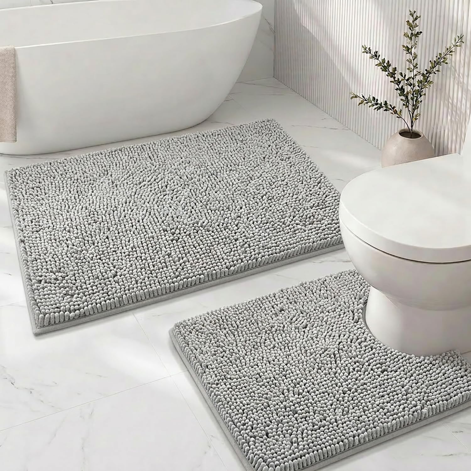 Bathroom Rugs Sets 2 Piece,Super Absorbent Soft,Thick,Machine Washable Chenille Bath Mat,Non Slip Toilet Floor
