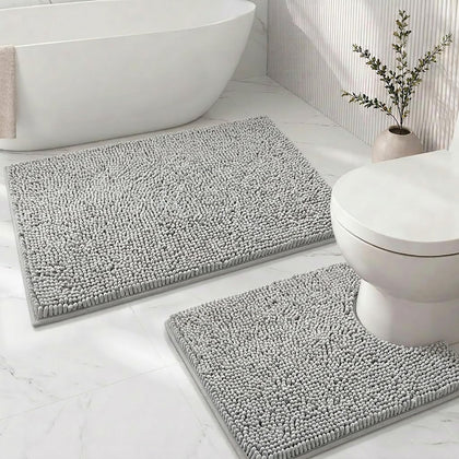 Bathroom Rugs Sets 2 Piece,Super Absorbent Soft,Thick,Machine Washable Chenille Bath Mat,Non Slip Toilet Floor