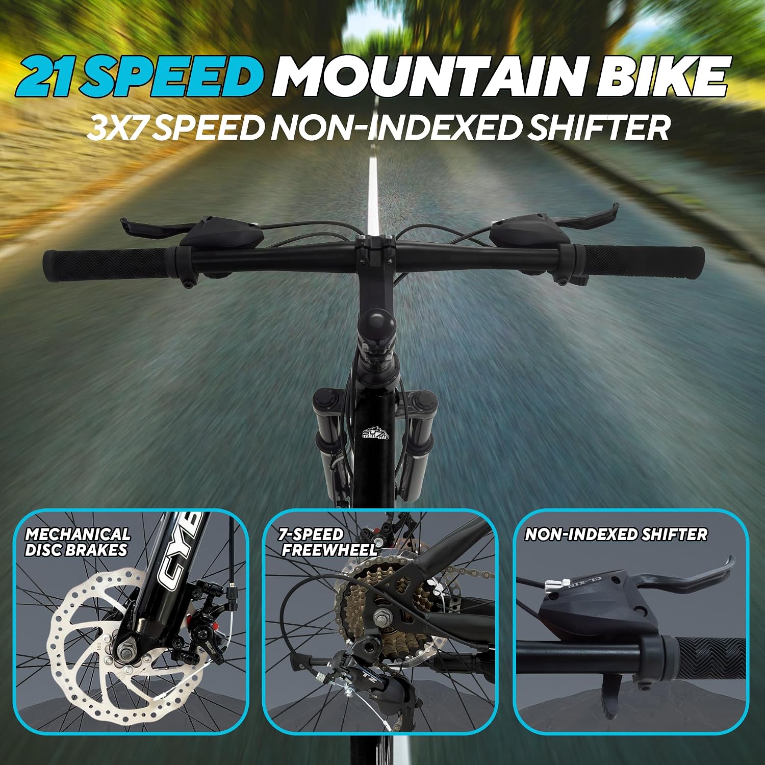 26 Inch Mountain Bike for Adults Men & Women, 21 Speed Hardtail Steel Frame MTB with Disc Brakes - Ideal for Trail