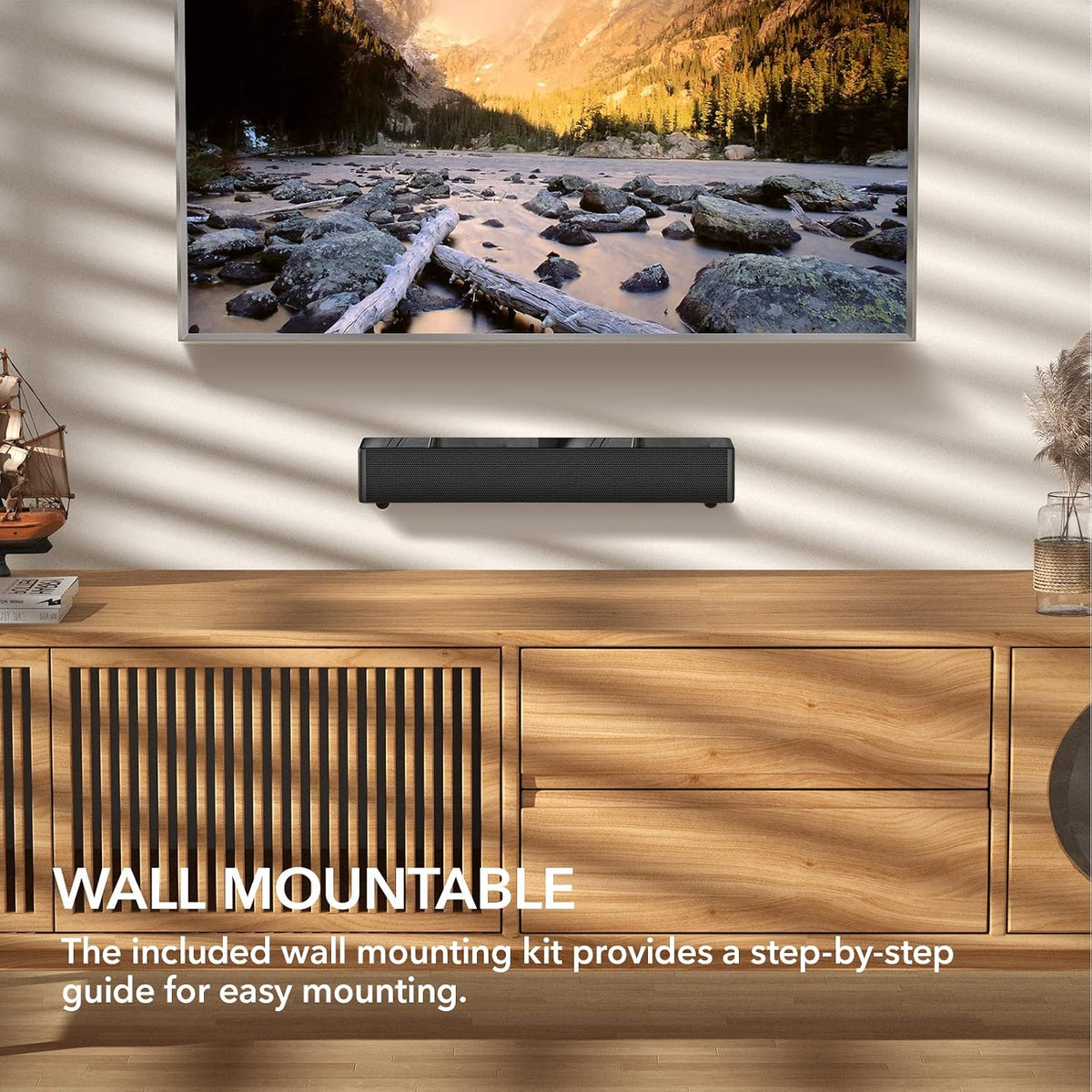 2.1 Sound Bar for TV, 16 Inch Soundbar with Built-in Subwoofer | 110W soundbar with built-in subwoofer, 4 EQ modes