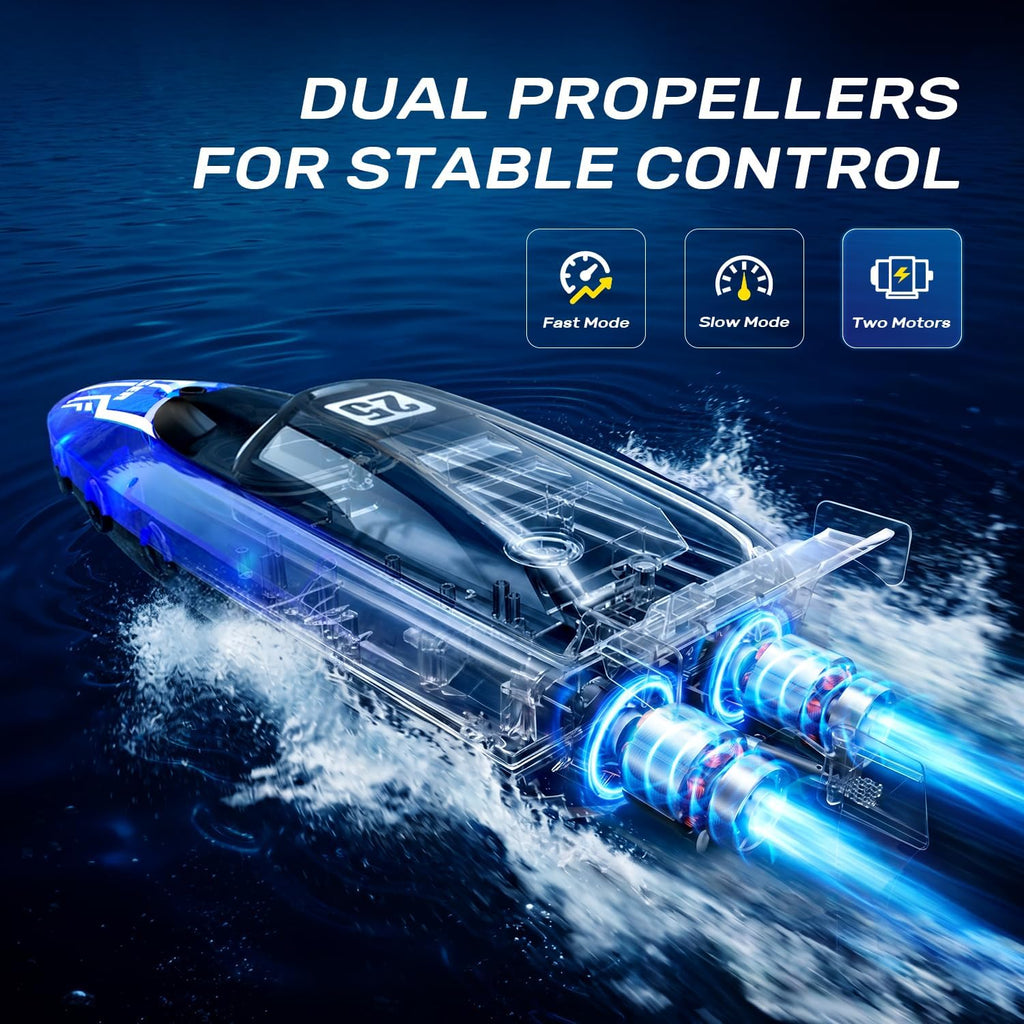 Remote Control Boat for Kids, RC Boat for Pool & Lake, LED Lights | 2.4GHz Remote Controlled Boat, Upgraded