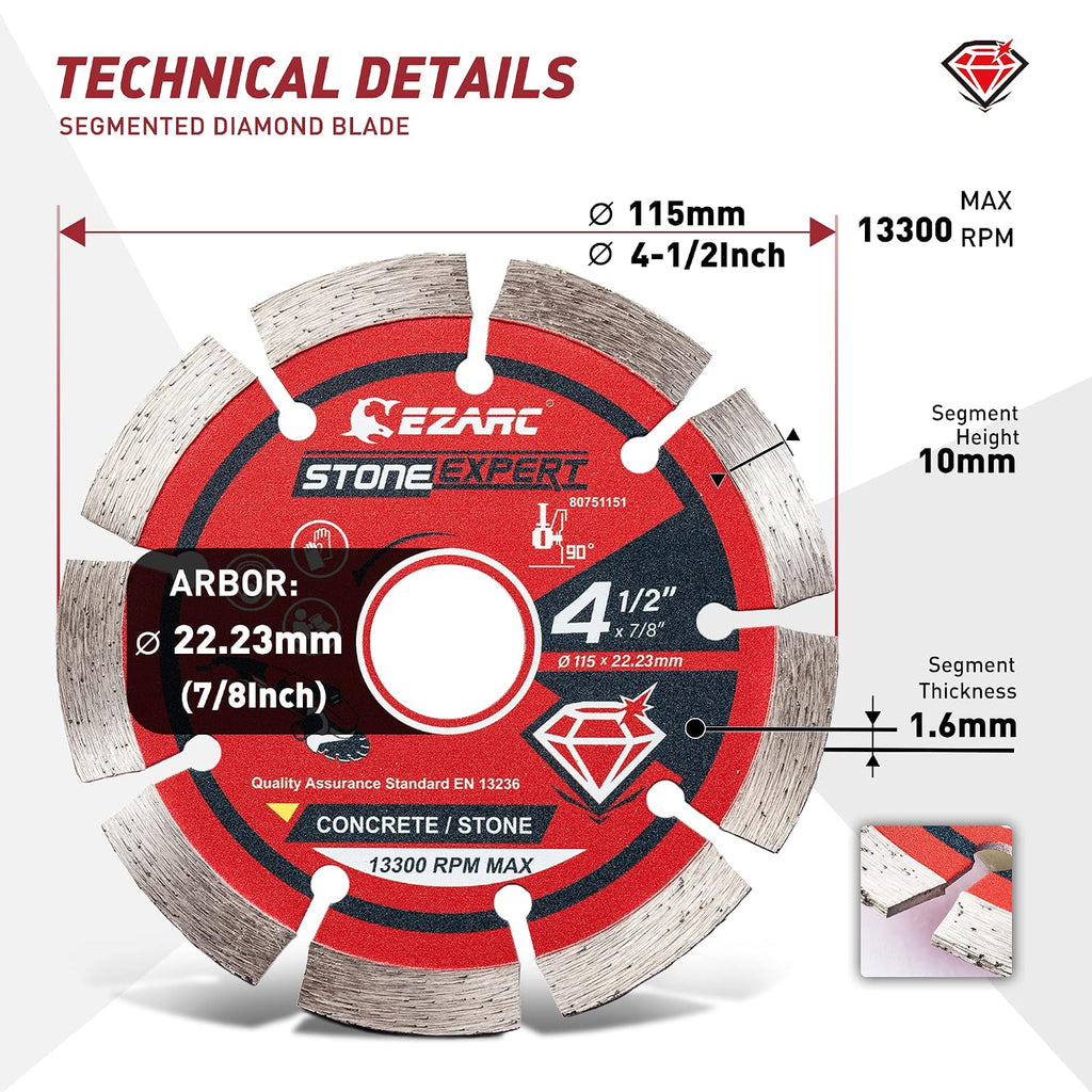 4-1/2 Inch Segmented Diamond Blade, 7/8"-20mm-5/8 Arbor, 2-Pack | Cutting Wheel for Angle Grinder, Fast Cutting