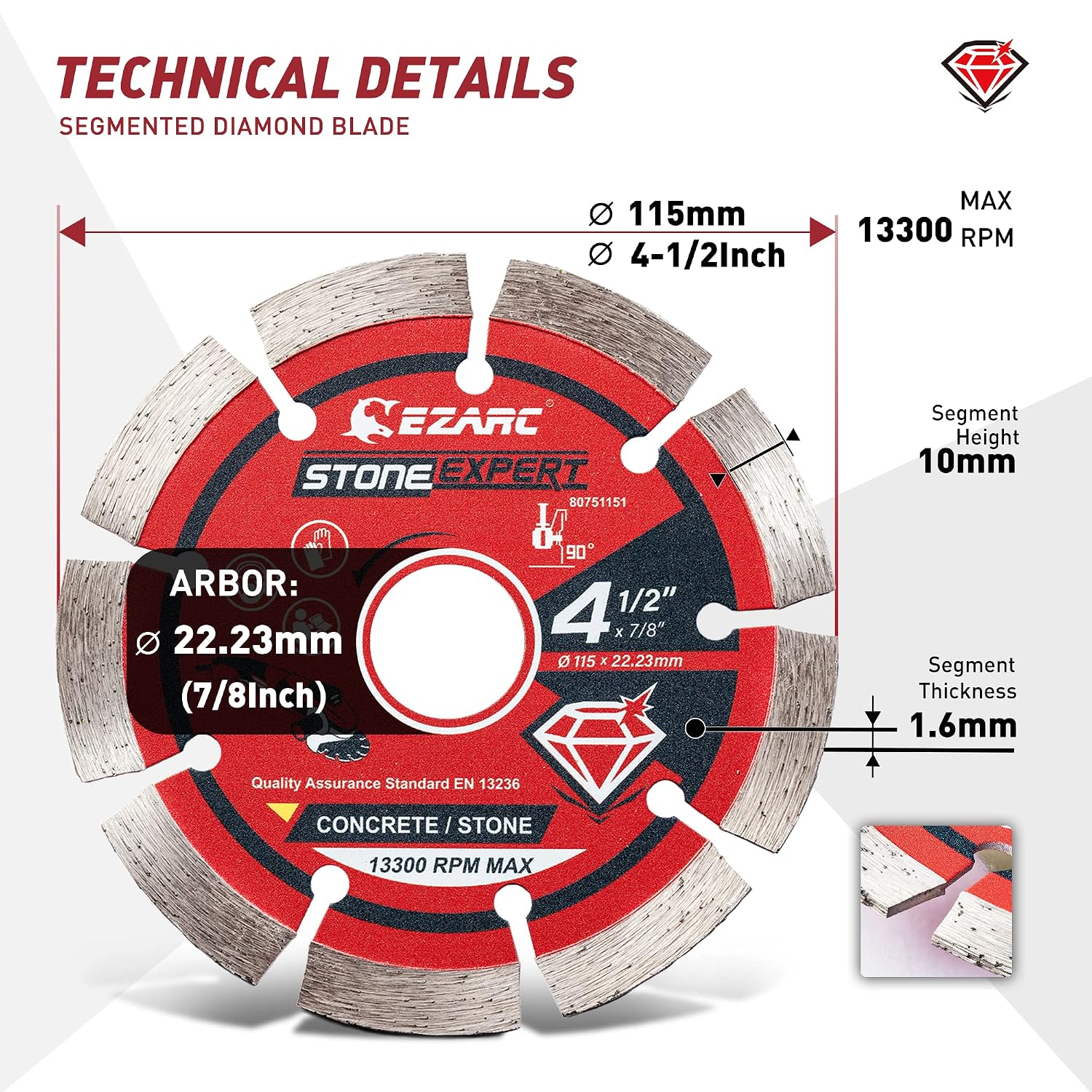 4-1/2 Inch Segmented Diamond Blade, 7/8"-20mm-5/8 Arbor, 2-Pack | Cutting Wheel for Angle Grinder, Fast Cutting