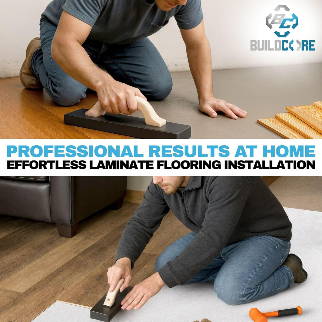 Professional Tapping Block for Laminate & Vinyl Plank Flooring Installation - Heavy Duty Wood Handle Tool for LVP