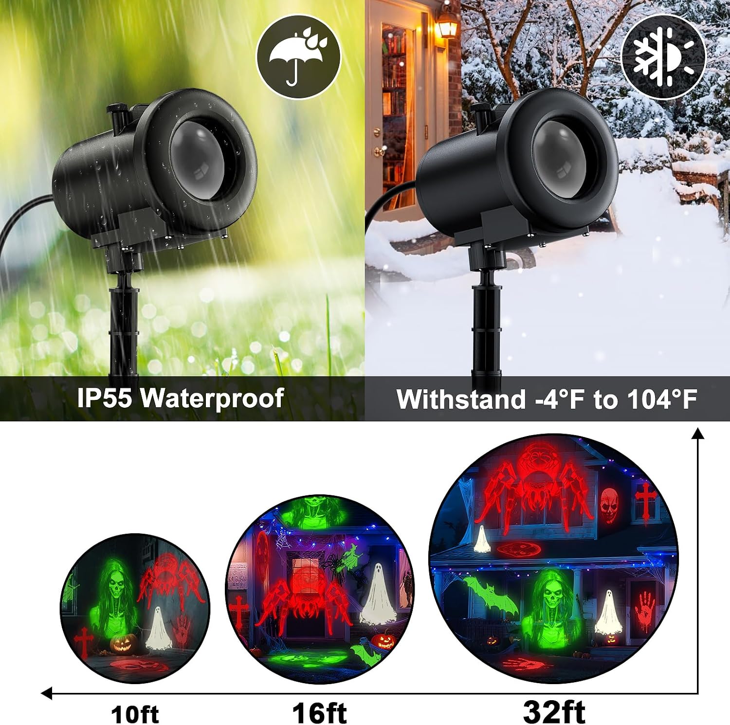 12 in 1 Halloween Projector Outdoor Indoor - 3D Dynamic Skull/Ghost/Spider/Bat Halloween Decorations,Waterproof