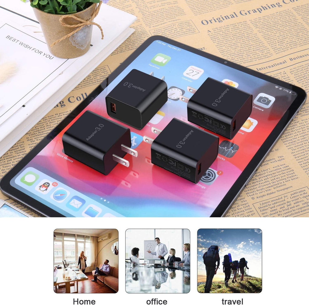 Fast Charge 3.0 USB Wall Charger [4-Pack] 5V 3A Fast Charging Block 18W QC Power Adapter for Wireless Charger Stand