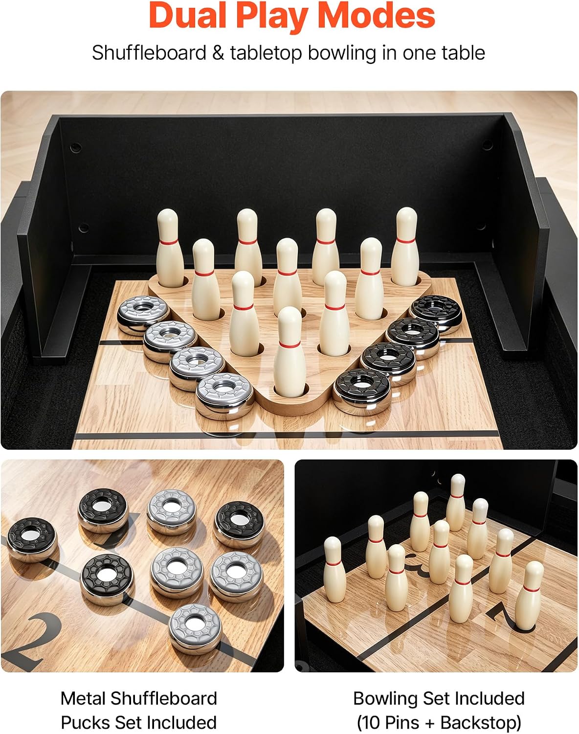 7ft 9ft 12ft Shuffleboard Table for Family Game Room, Shuffle Board with Scratch-Resistant Playfield, Legs, 8 Pucks