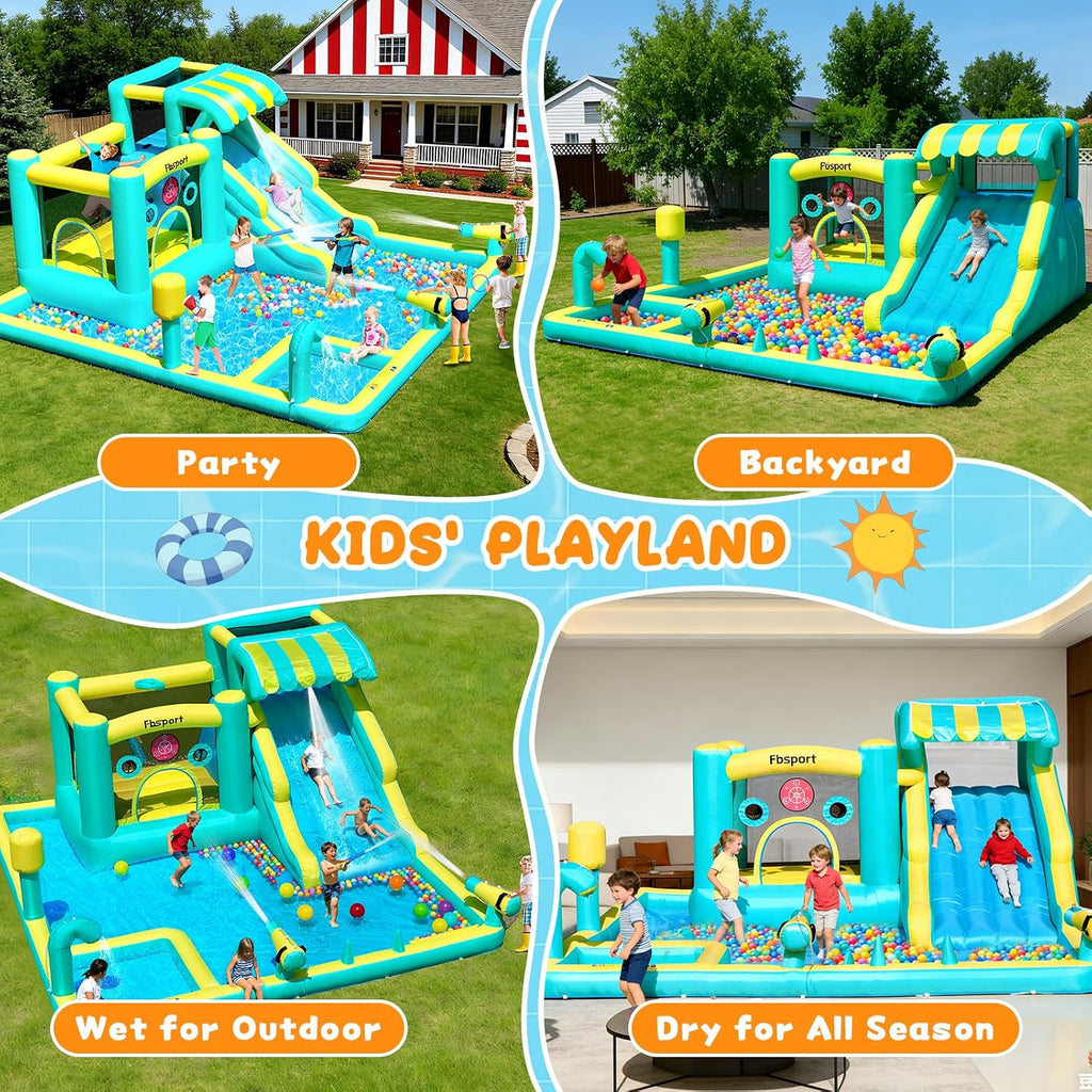 Inflatable Bounce House Water Slide, Widen Water Slide Park 10-in-1 Bounce House with 480W Blower, Jumping, Climbing