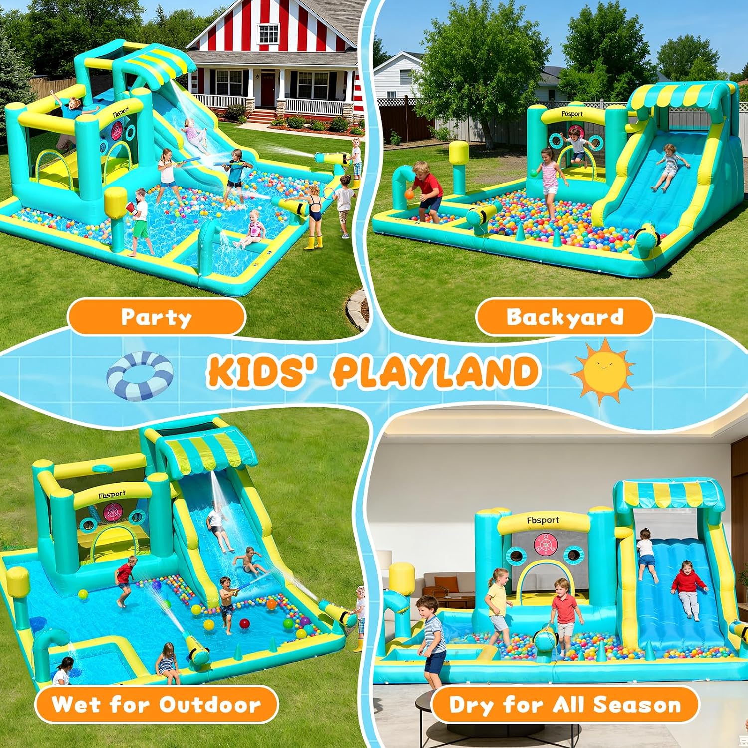Inflatable Bounce House Water Slide, Widen Water Slide Park 10-in-1 Bounce House with 480W Blower, Jumping, Climbing