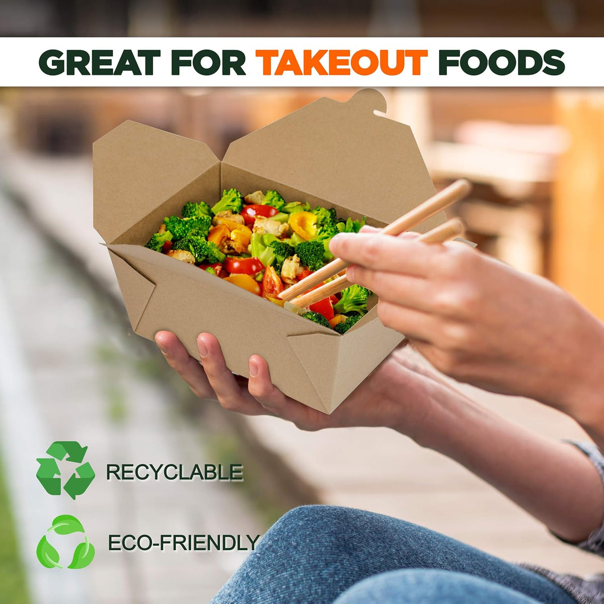 48 oz To Go Boxes, Paper Take Out Containers, Lunch Meal Food Boxes Disposable, Microwave Safe, Leak Grease Resistant