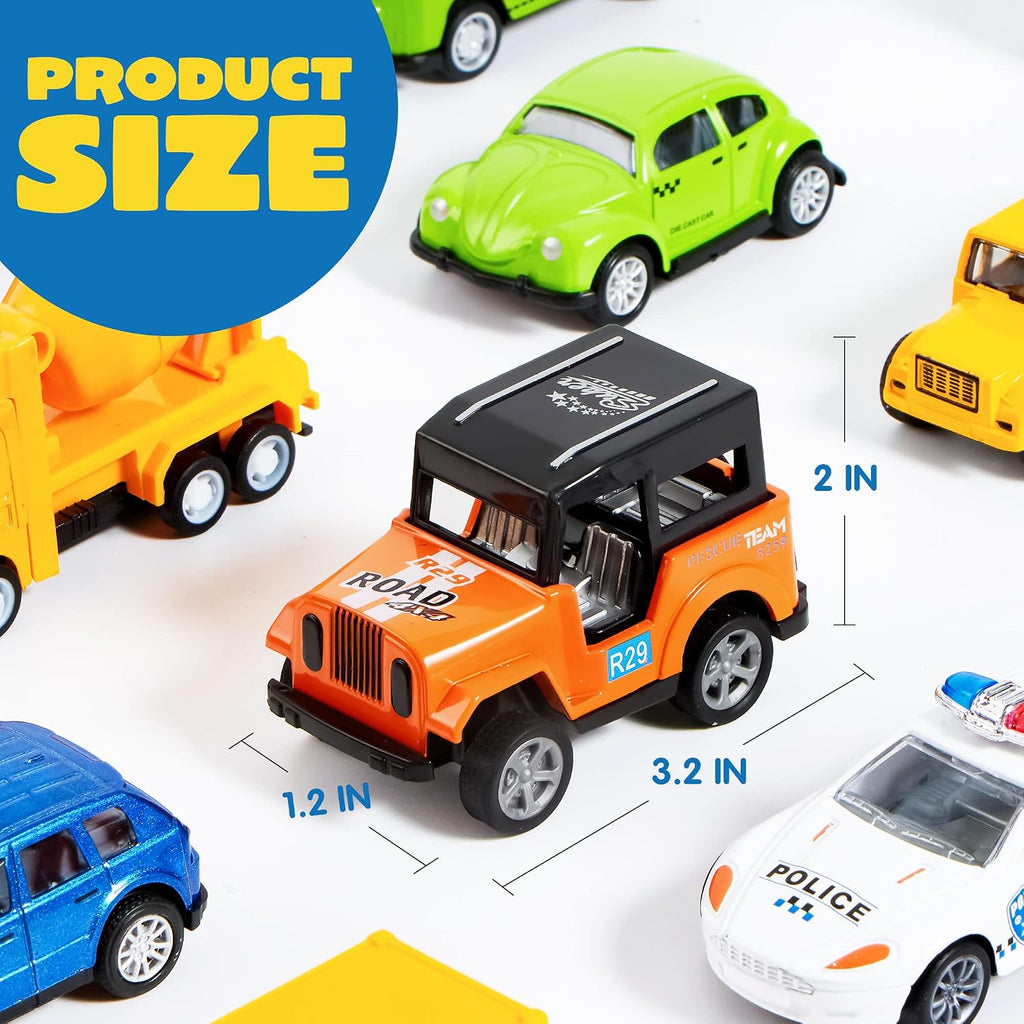 20PCS Die Cast Pull Back Cars, Metal Toy Cars, Car Toys Bulk, Vehicle Set for Toddlers, Kids Party Favors, Cake