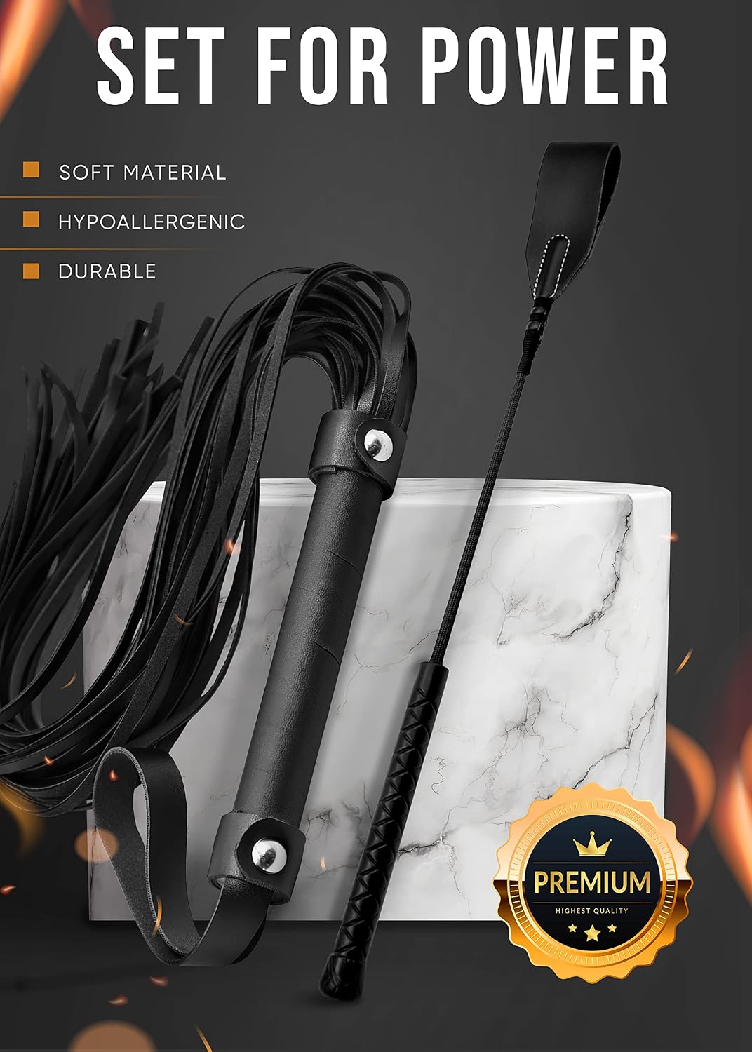 Leather Riding Crop for Adult Play, Faux Leather Riding Flogger Whip Black 18" for Play Paddle for Adults