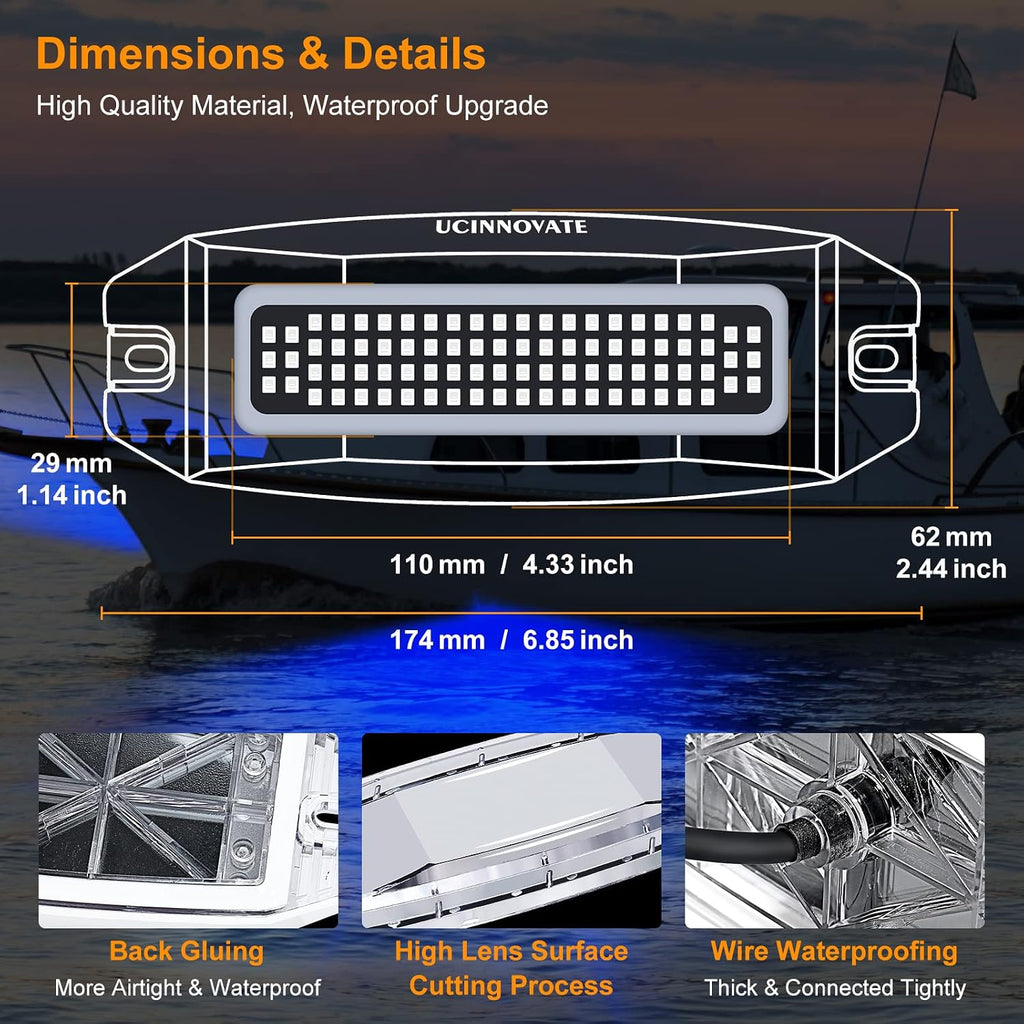 UCINNOVATE 2X 6.9” Marine LED Boat Light, 84LED Waterproof Transom Lights