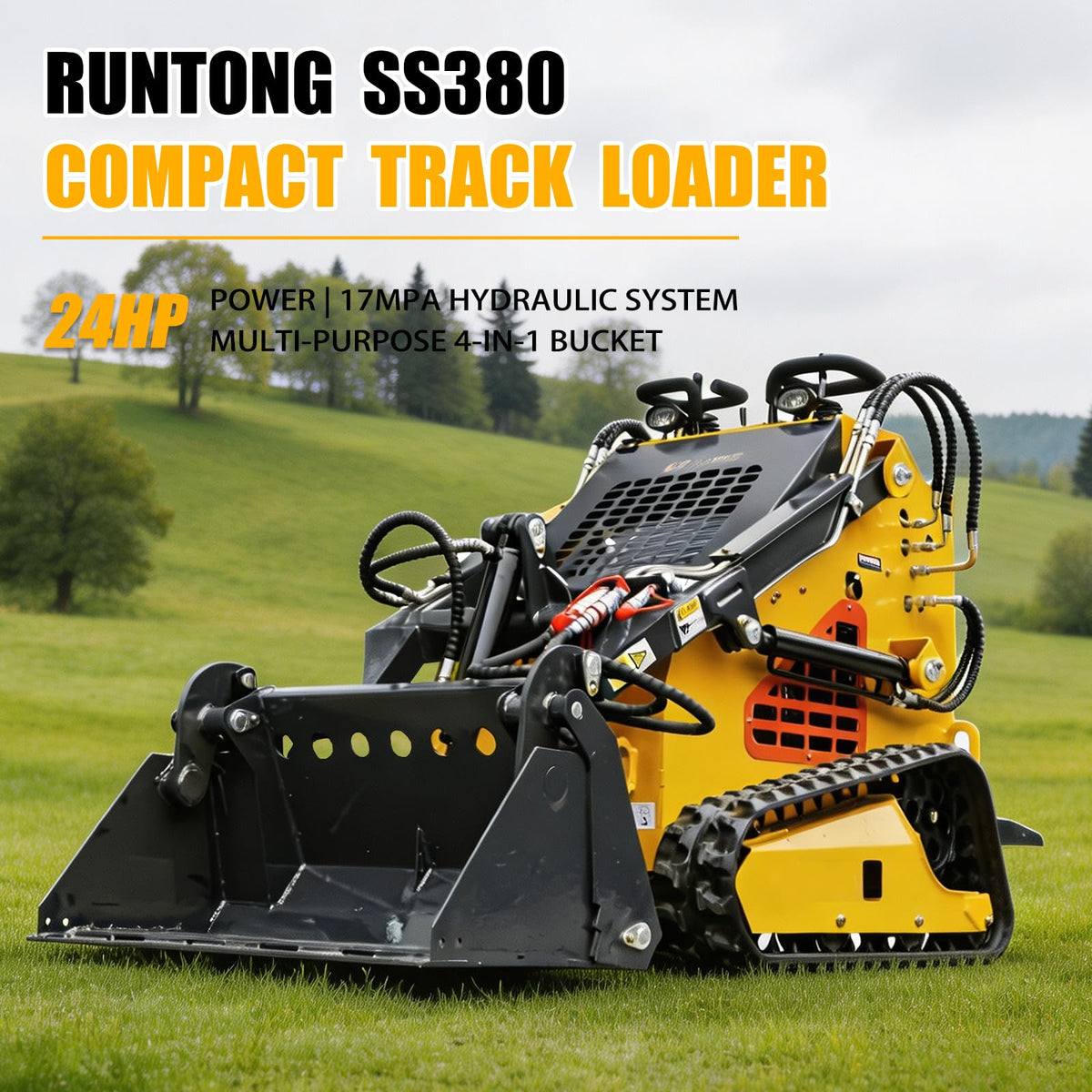 DS380D Compact Track Mini Skid Steer Loader, 24HP RATO EPA Gas Engine