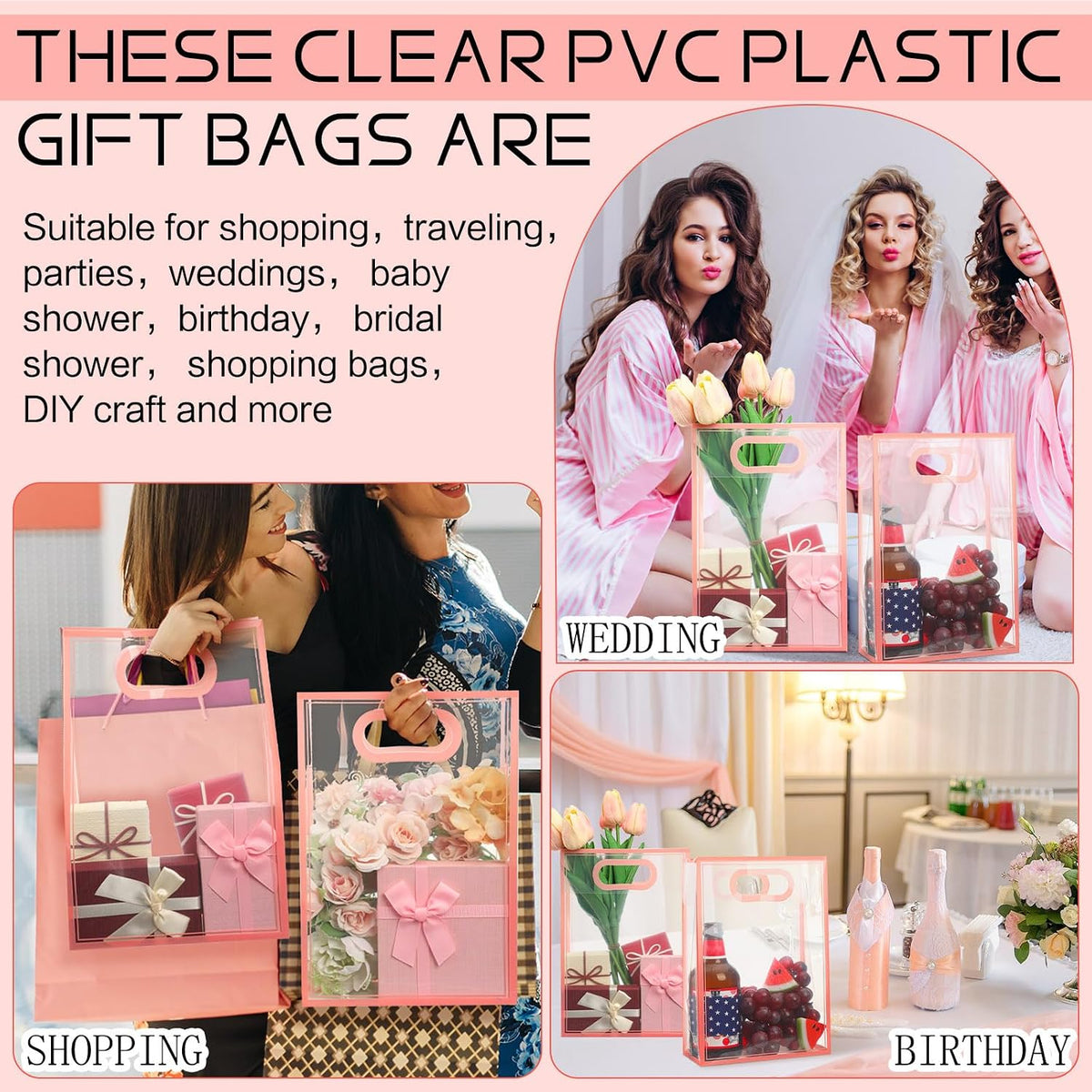 20 Pcs Clear Plastic Gift Bag with Die Cut Handle