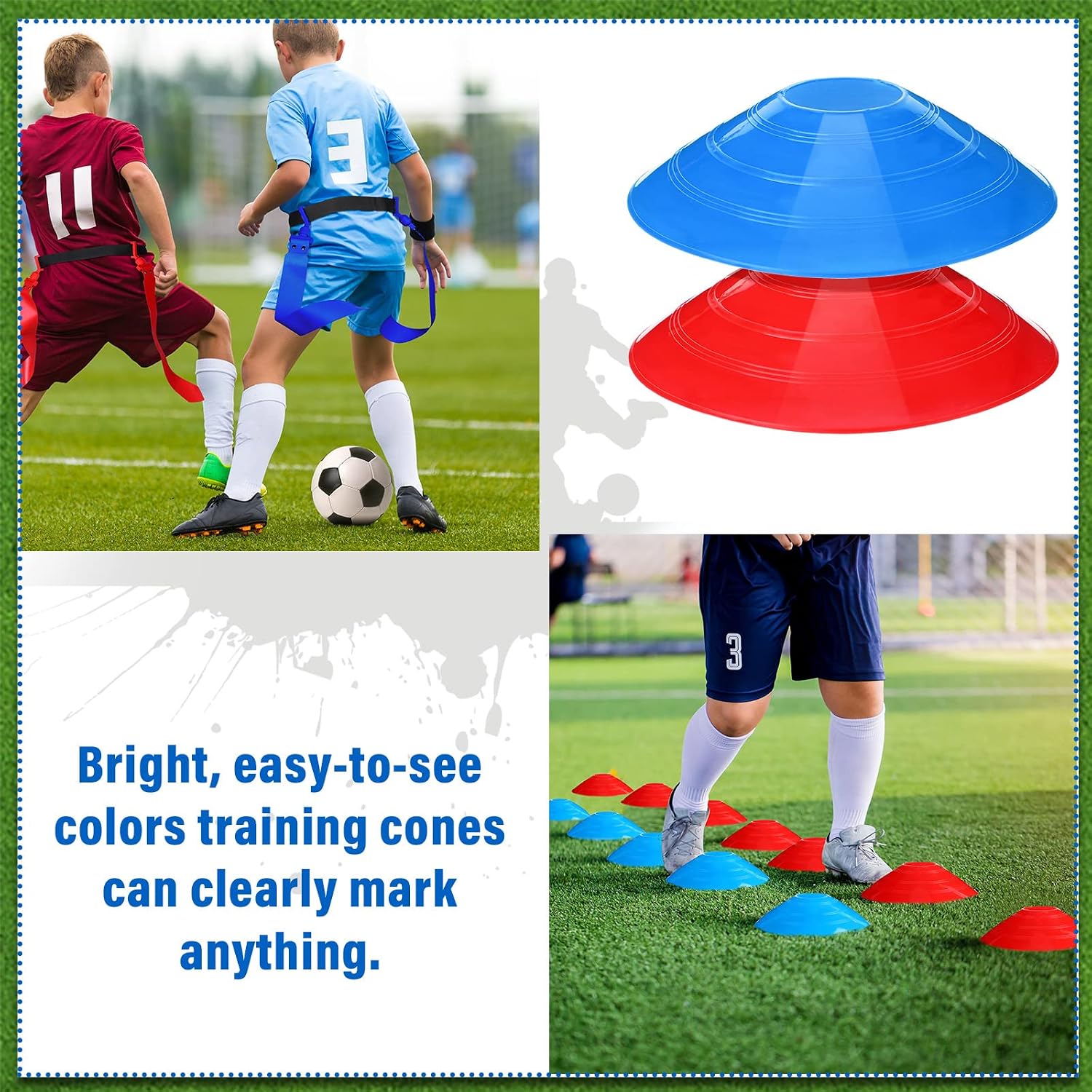 10/16 Player Flag Football Belt Set | Adjustable Belts for Youth Adults; Includes Cones and Bag for Kids Team