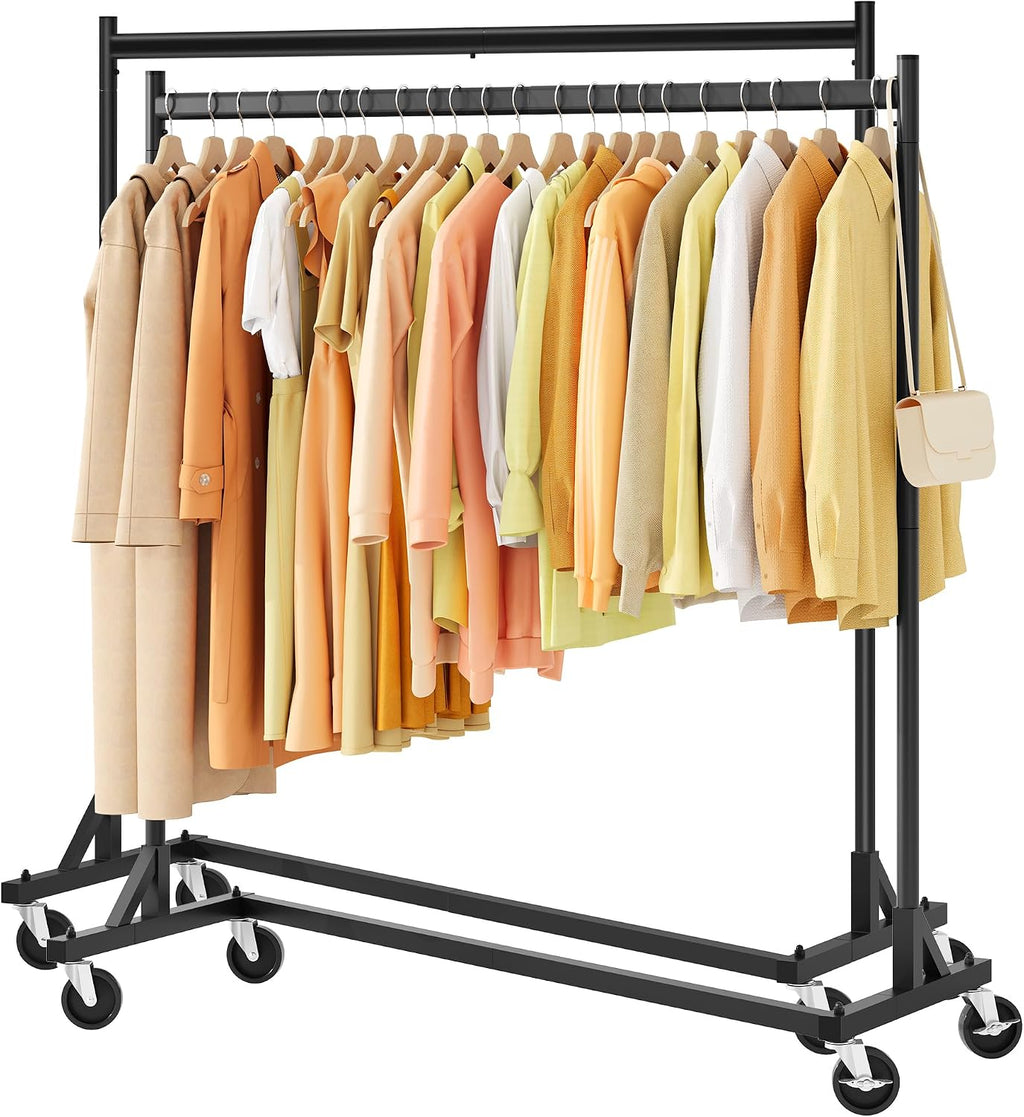 Z Rack Set of 2, Rolling Clothing Racks with Z-Base, Heavy Duty Garment Racks Set of 2, Clothes Rack on Wheels with
