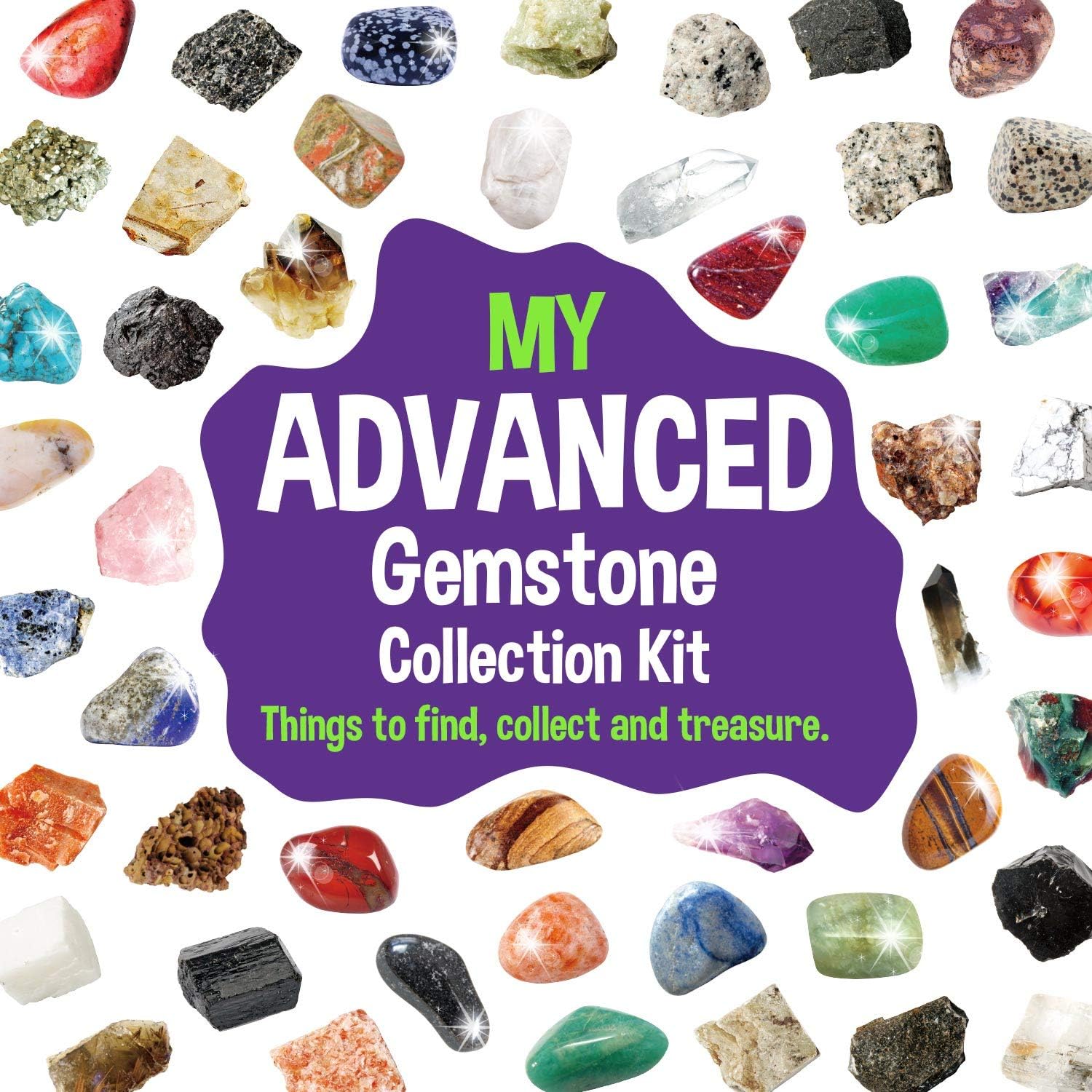 Rocks Collection 48 PCS Gemstones - STEM Geology Kit for Kids with ID Guide | Includes Tiger’s Eye, Rose Quartz, Red
