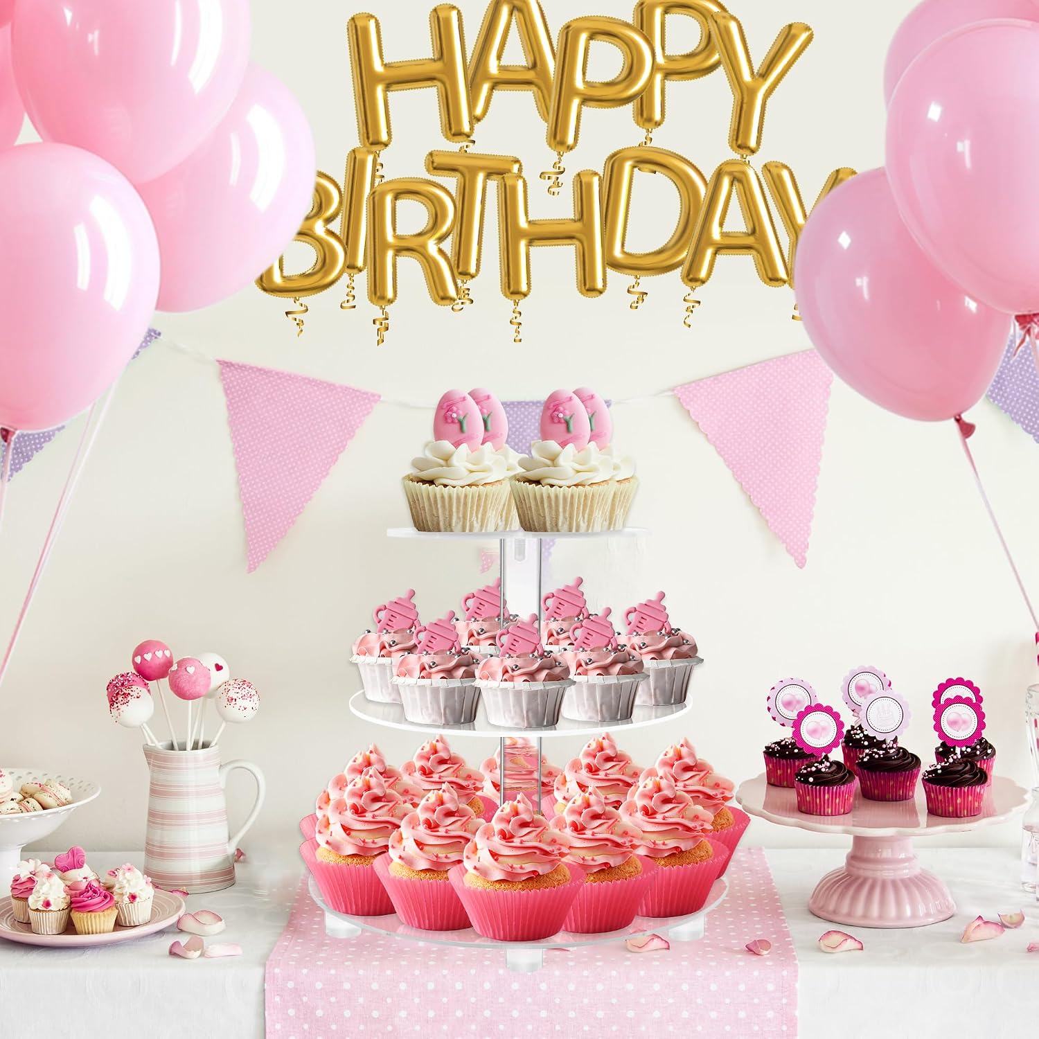 3 Tier Round Cupcake Stand with Base, Acrylic Cake Stand, Cupcake Tower Stand, Premium Cupcake Holder for 23