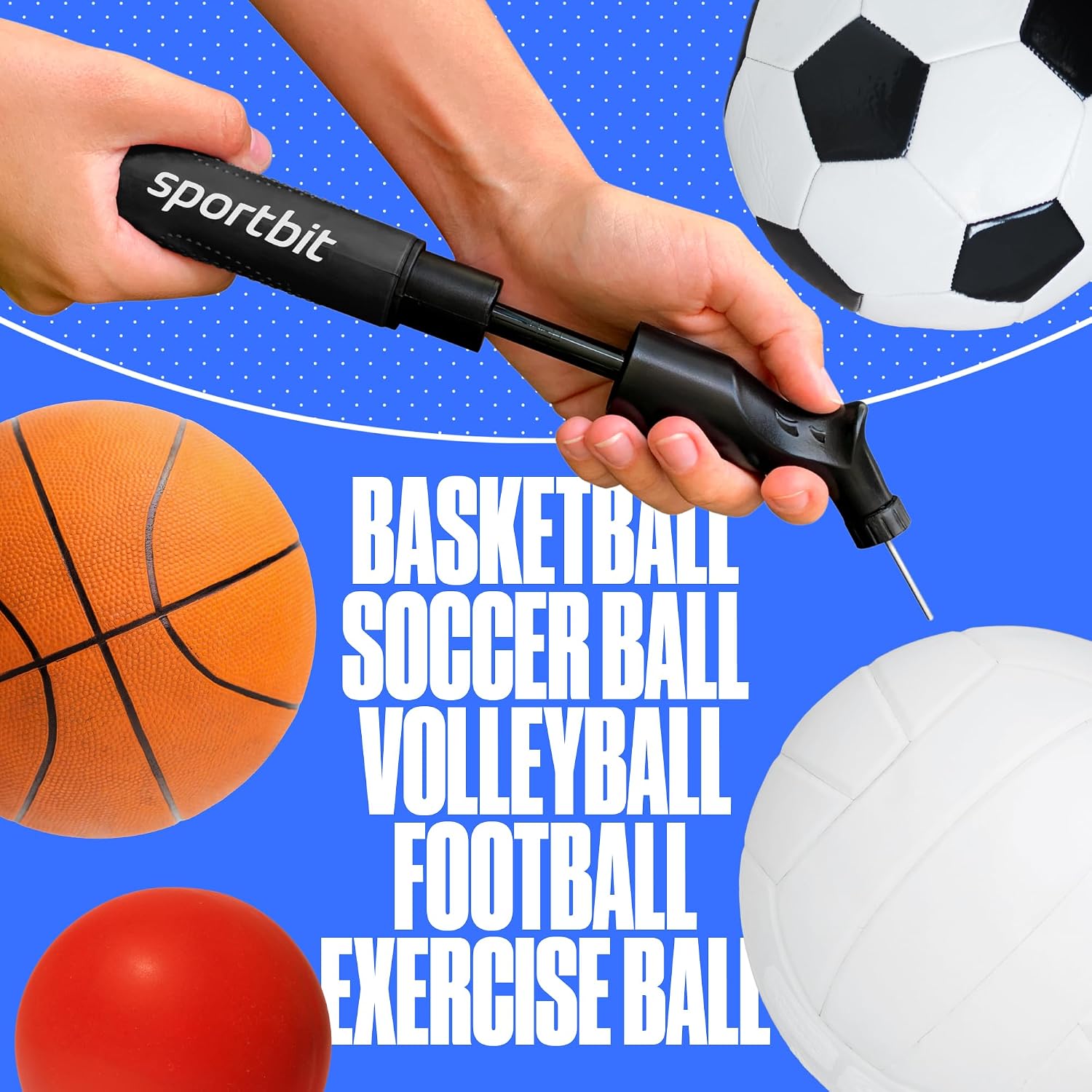 Ball Pump for Sports Balls - Push & Pull Inflating System - Hand Pump for Exercise Balls - Volleyball Pump