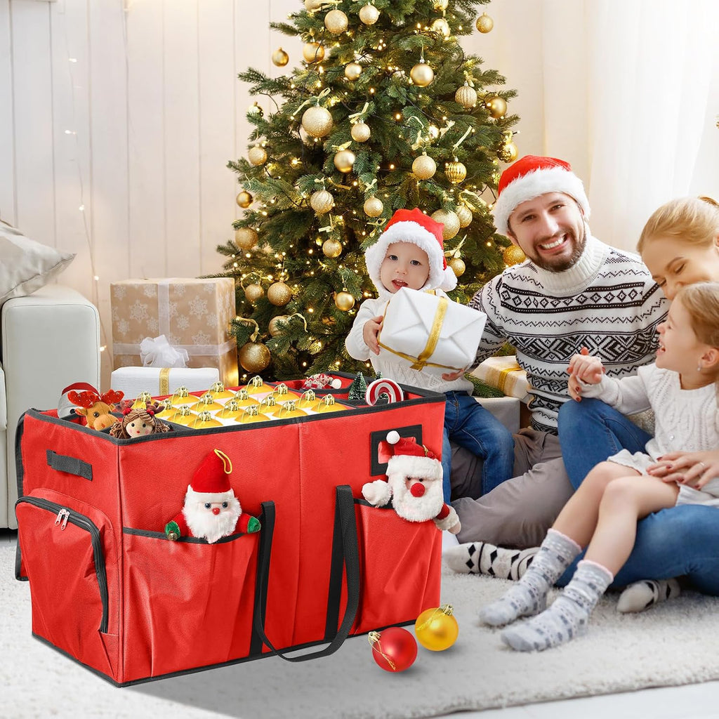 Christmas Ornament Storage Box,2-in-1 Christmas ornament organizer&Christmas Figurine Container,5 Trays,6 Adjustable