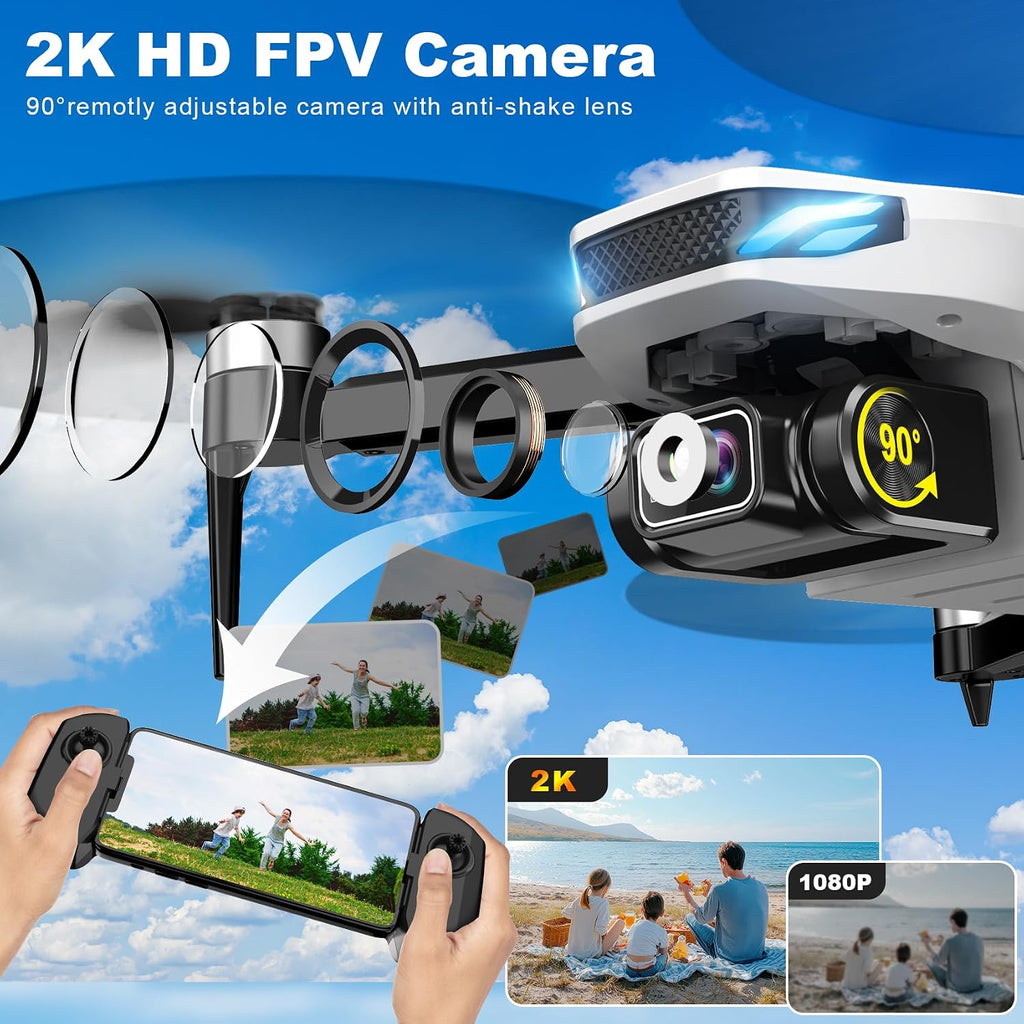 GPS Drone with Camera for Adults, 2K HD GPS Drones with Auto Return, Follow Me, Circle Fly, Waypoint Fly, Optical