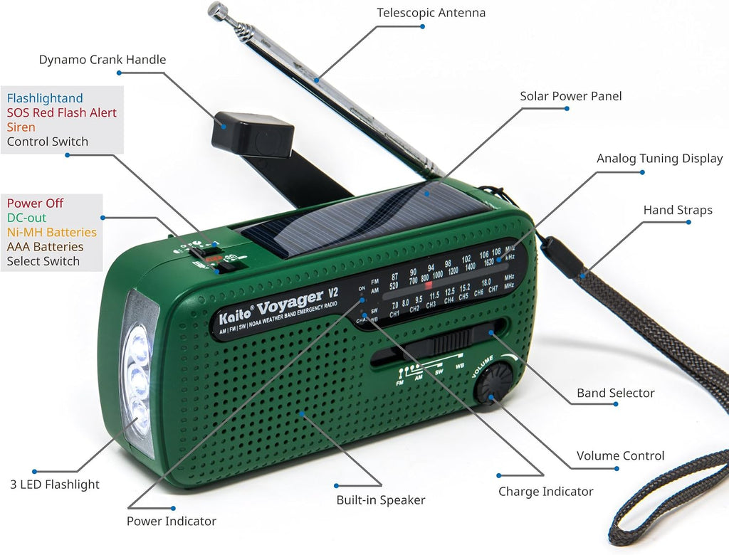 Best NOAA Portable Solar/Hand Crank AM/FM, Shortwave & NOAA Weather Emergency Radio with USB Cell Phone Charger & LED