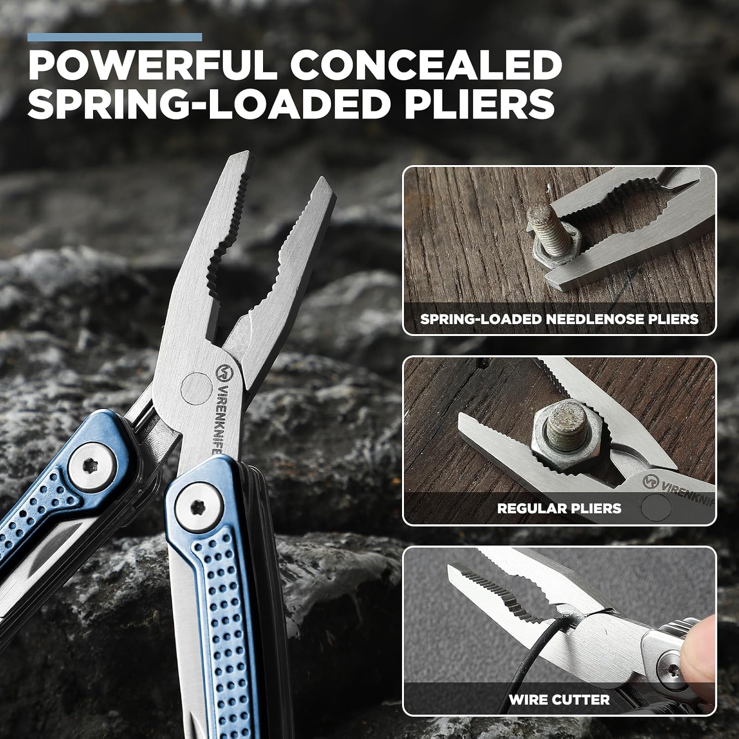 VIRENKNIFE Multitool,11-in-1 Mini EDC Multitool, Gifts for Men, Stainless Steel Multi Tool Pliers with Pocket Knife