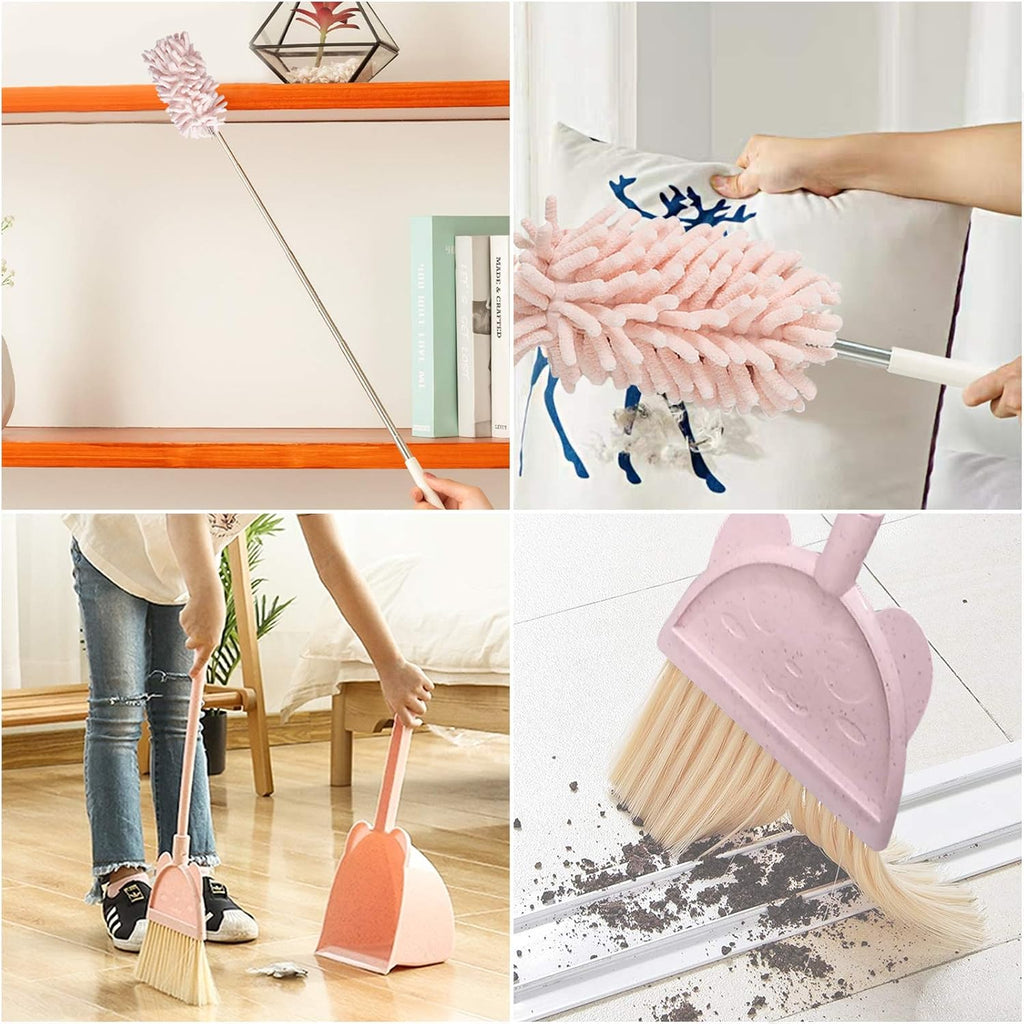 5 Pcs Mini Broom and Dustpan Set, Mini Broom with Dustpan for Home, Little Broom Dustpan Set with Extendable Duster