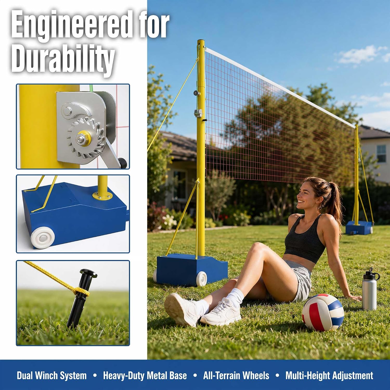 Volleyball Net with Poles,2026-New Heavy Duty Volleyballs Poles for Backyard,w/Metal Stakes & Windproof