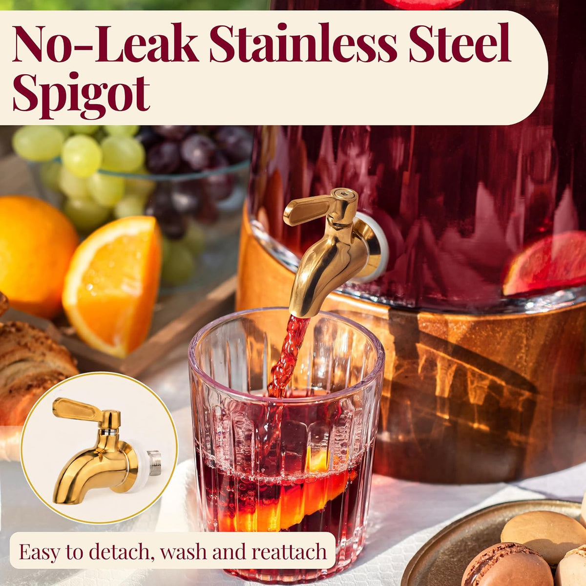 Glass Drink Dispenser with Spigot - Beverage Dispenser with Stand