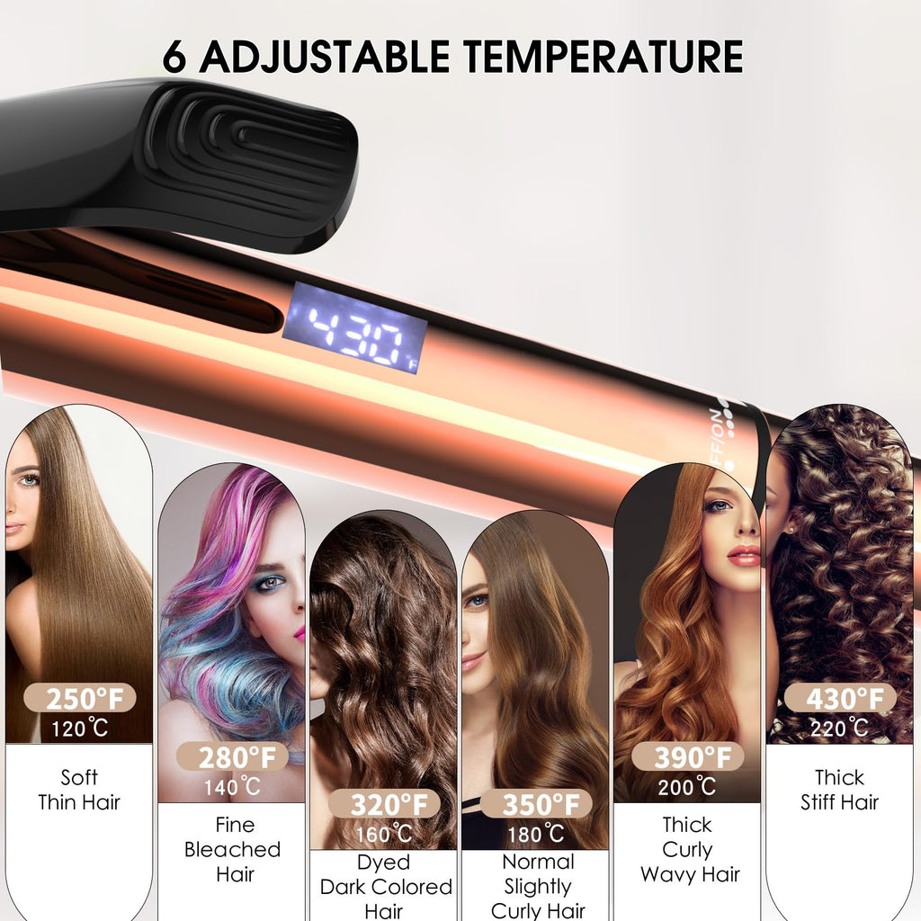 1 Curling Iron, 60s Heat up, 6 Temperature Settings, Gold