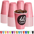 Light Pink Plastic Cups, 12 oz Disposable Cups, Reusable Party Supplies (40 Count)