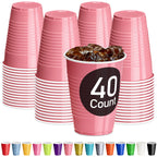 Light Pink Plastic Cups, 12 oz Disposable Cups, Reusable Party Supplies (40 Count)