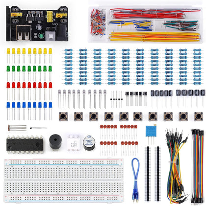 Electronics Component Fun Kit w/Power Supply Module, Electronics Basic Kit, Jumper Wire, Breadboard, Precision